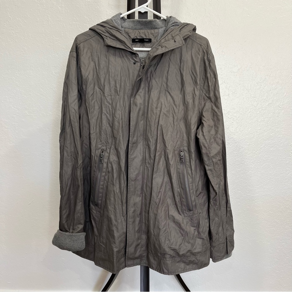 John Varvatos USA Gray Hooded Crinkled Light Jacket Size XL